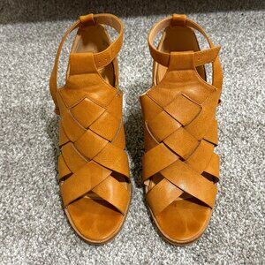 Beast 4" Heel Cognac Faux Leather Strappy Summer Size 10